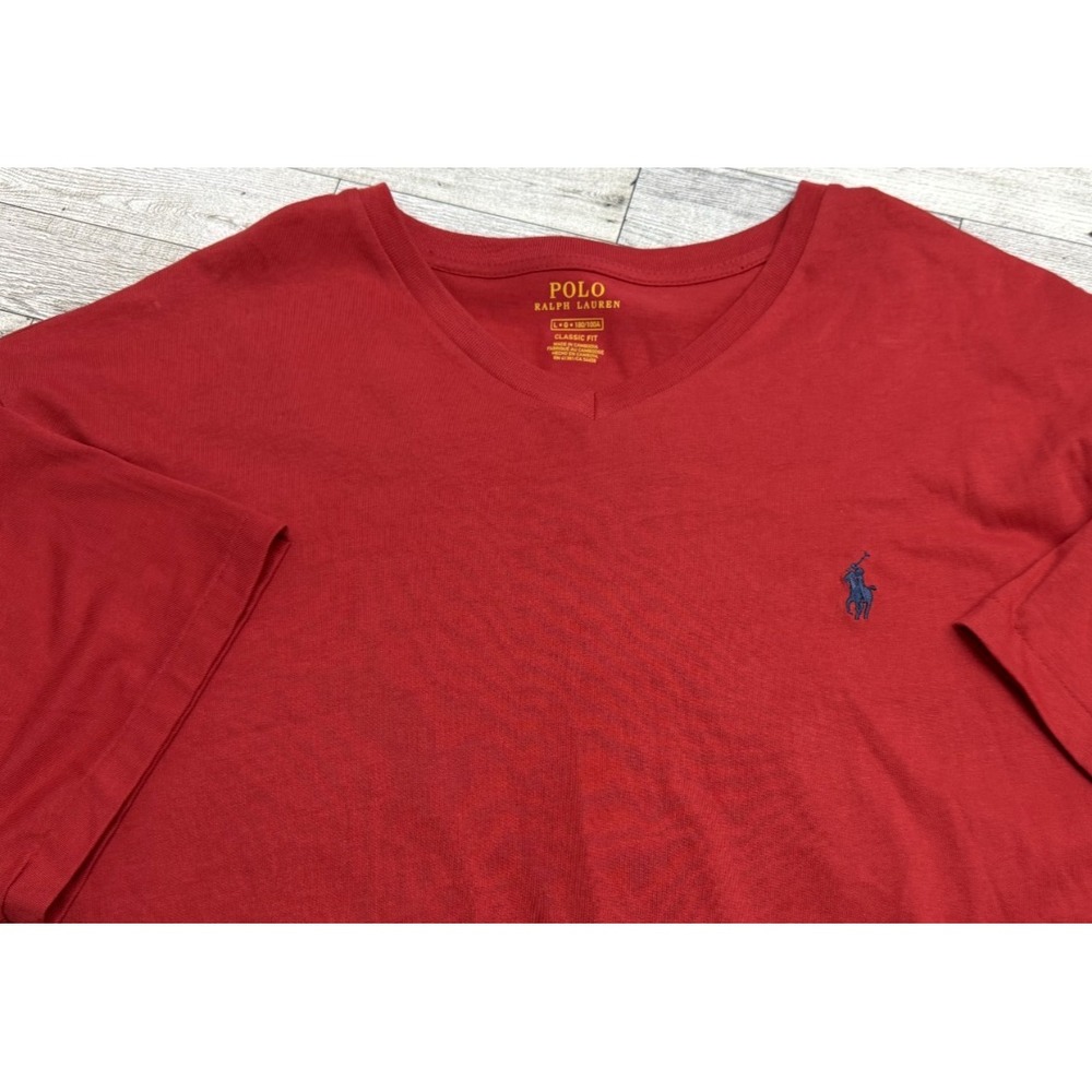 Polo Ralph Lauren Shirt‎ Men's Large Red Cotton V-Neck T-Shirt Blue Pony